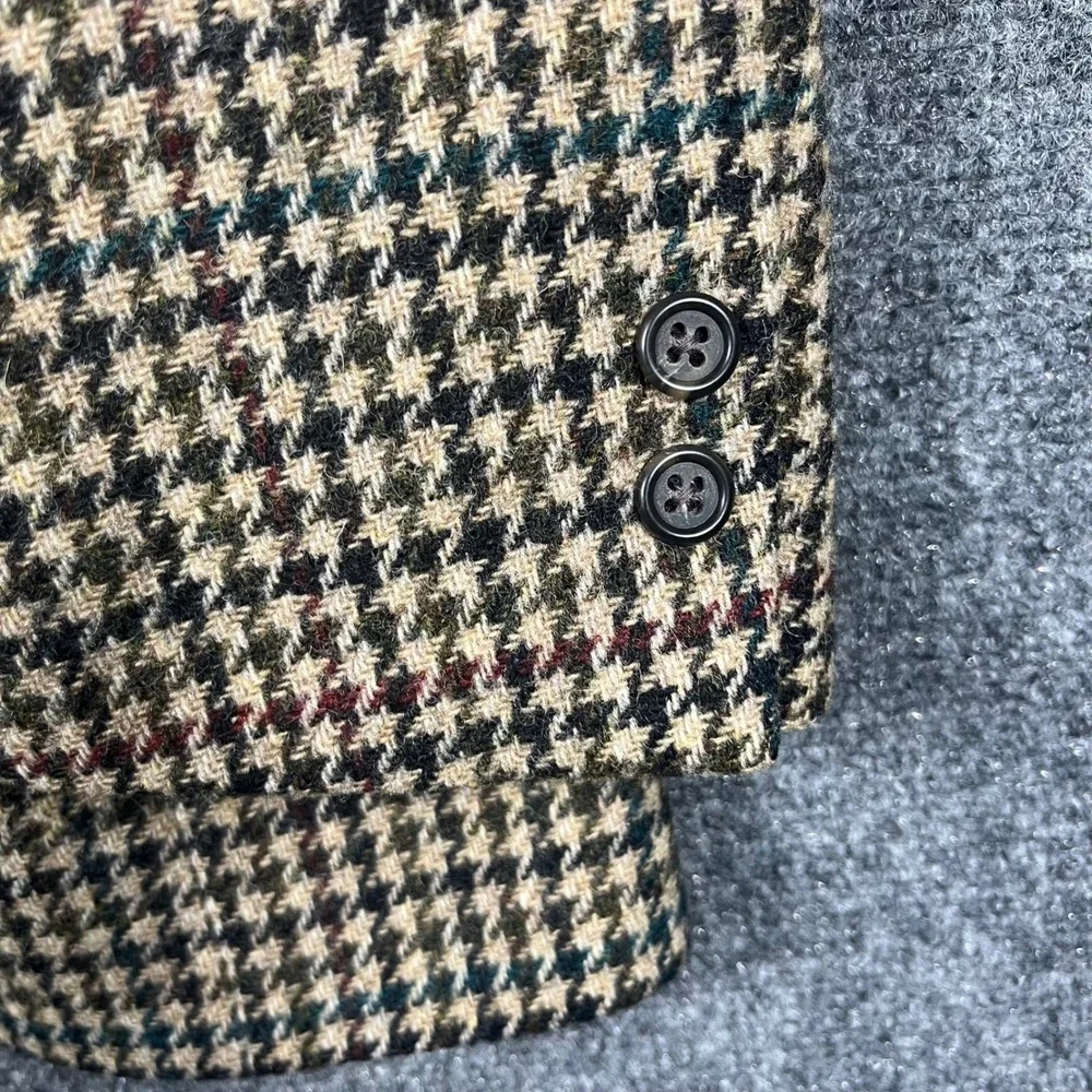 Vintage Palm Beach Houndstooth Blazer‎ Mens 40R Brown Elbow Patches Sport Coat
